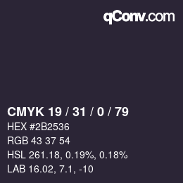 Color code: CMYK 19 / 31 / 0 / 79 | qconv.com