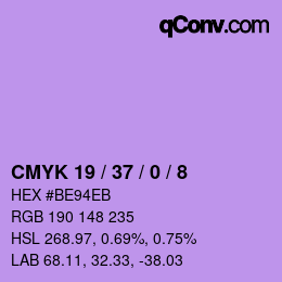 カラーコード: CMYK 19 / 37 / 0 / 8 | qconv.com