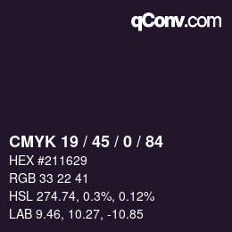 Color code: CMYK 19 / 45 / 0 / 84 | qconv.com