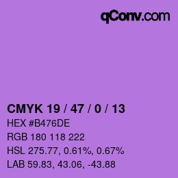 Color code: CMYK 19 / 47 / 0 / 13 | qconv.com