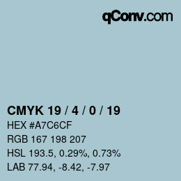 カラーコード: CMYK 19 / 4 / 0 / 19 | qconv.com