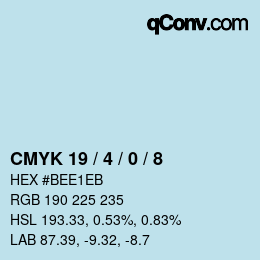 Farbcode: CMYK 19 / 4 / 0 / 8 | qconv.com