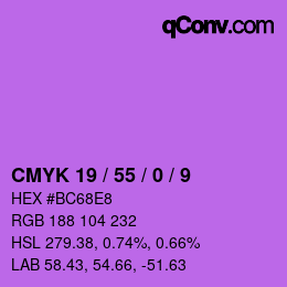カラーコード: CMYK 19 / 55 / 0 / 9 | qconv.com