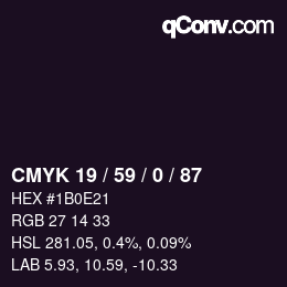 Color code: CMYK 19 / 59 / 0 / 87 | qconv.com