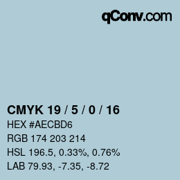 カラーコード: CMYK 19 / 5 / 0 / 16 | qconv.com