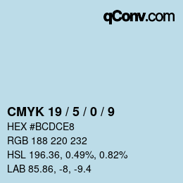 Color code: CMYK 19 / 5 / 0 / 9 | qconv.com