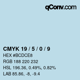 カラーコード: CMYK 19 / 5 / 0 / 9 | qconv.com