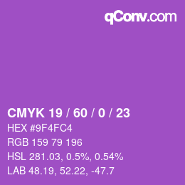 カラーコード: CMYK 19 / 60 / 0 / 23 | qconv.com