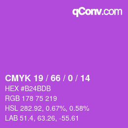 Color code: CMYK 19 / 66 / 0 / 14 | qconv.com
