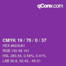 Color code: CMYK 19 / 70 / 0 / 37 | qconv.com