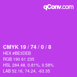 カラーコード: CMYK 19 / 74 / 0 / 8 | qconv.com