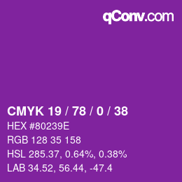 Color code: CMYK 19 / 78 / 0 / 38 | qconv.com