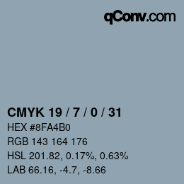 カラーコード: CMYK 19 / 7 / 0 / 31 | qconv.com