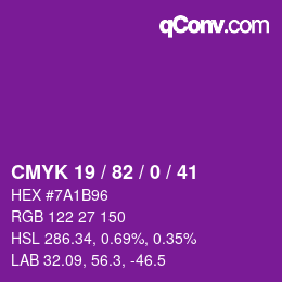 Color code: CMYK 19 / 82 / 0 / 41 | qconv.com