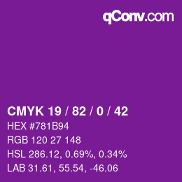 颜色代码: CMYK 19 / 82 / 0 / 42 | qconv.com