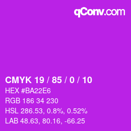カラーコード: CMYK 19 / 85 / 0 / 10 | qconv.com