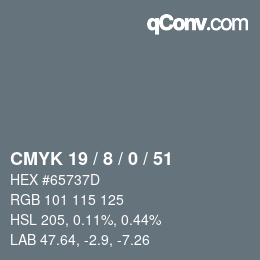 颜色代码: CMYK 19 / 8 / 0 / 51 | qconv.com
