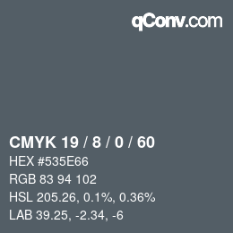 カラーコード: CMYK 19 / 8 / 0 / 60 | qconv.com