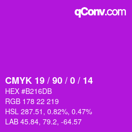 Color code: CMYK 19 / 90 / 0 / 14 | qconv.com