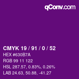 Color code: CMYK 19 / 91 / 0 / 52 | qconv.com