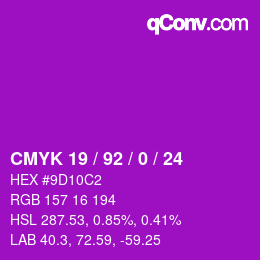 カラーコード: CMYK 19 / 92 / 0 / 24 | qconv.com