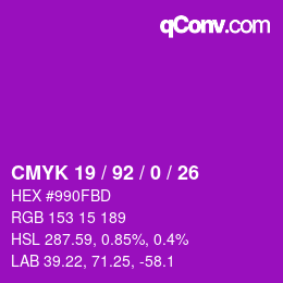 カラーコード: CMYK 19 / 92 / 0 / 26 | qconv.com