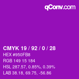 カラーコード: CMYK 19 / 92 / 0 / 28 | qconv.com