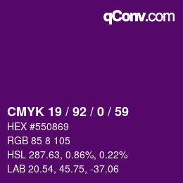カラーコード: CMYK 19 / 92 / 0 / 59 | qconv.com