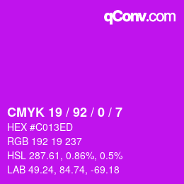 Color code: CMYK 19 / 92 / 0 / 7 | qconv.com