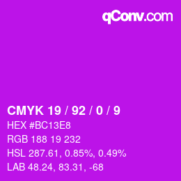 カラーコード: CMYK 19 / 92 / 0 / 9 | qconv.com