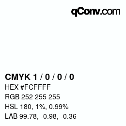 カラーコード: CMYK 1 / 0 / 0 / 0 | qconv.com