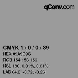 カラーコード: CMYK 1 / 0 / 0 / 39 | qconv.com