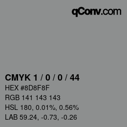 カラーコード: CMYK 1 / 0 / 0 / 44 | qconv.com