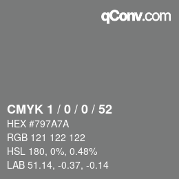 Color code: CMYK 1 / 0 / 0 / 52 | qconv.com