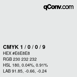 カラーコード: CMYK 1 / 0 / 0 / 9 | qconv.com
