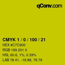 カラーコード: CMYK 1 / 0 / 100 / 21 | qconv.com