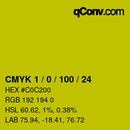 颜色代码: CMYK 1 / 0 / 100 / 24 | qconv.com