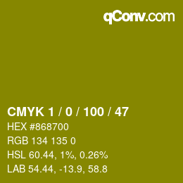 Color code: CMYK 1 / 0 / 100 / 47 | qconv.com