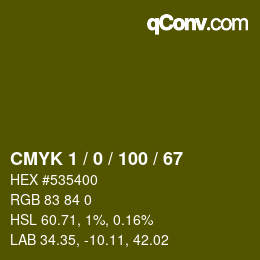 Color code: CMYK 1 / 0 / 100 / 67 | qconv.com