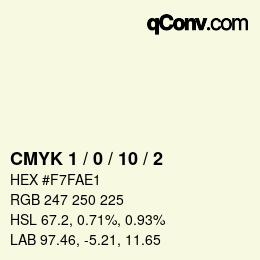カラーコード: CMYK 1 / 0 / 10 / 2 | qconv.com