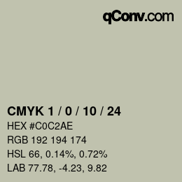カラーコード: CMYK 1 / 0 / 10 / 24 | qconv.com