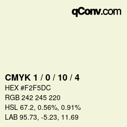 カラーコード: CMYK 1 / 0 / 10 / 4 | qconv.com