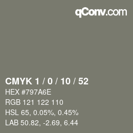 Color code: CMYK 1 / 0 / 10 / 52 | qconv.com