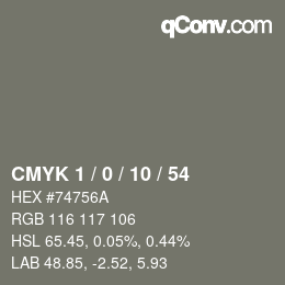 カラーコード: CMYK 1 / 0 / 10 / 54 | qconv.com