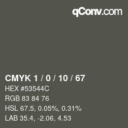 颜色代码: CMYK 1 / 0 / 10 / 67 | qconv.com