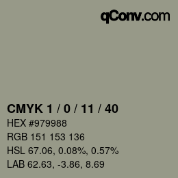 カラーコード: CMYK 1 / 0 / 11 / 40 | qconv.com