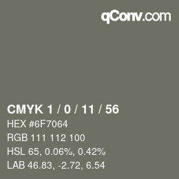 カラーコード: CMYK 1 / 0 / 11 / 56 | qconv.com