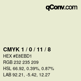 カラーコード: CMYK 1 / 0 / 11 / 8 | qconv.com