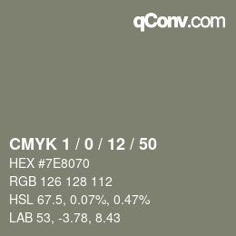 カラーコード: CMYK 1 / 0 / 12 / 50 | qconv.com