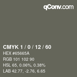 颜色代码: CMYK 1 / 0 / 12 / 60 | qconv.com